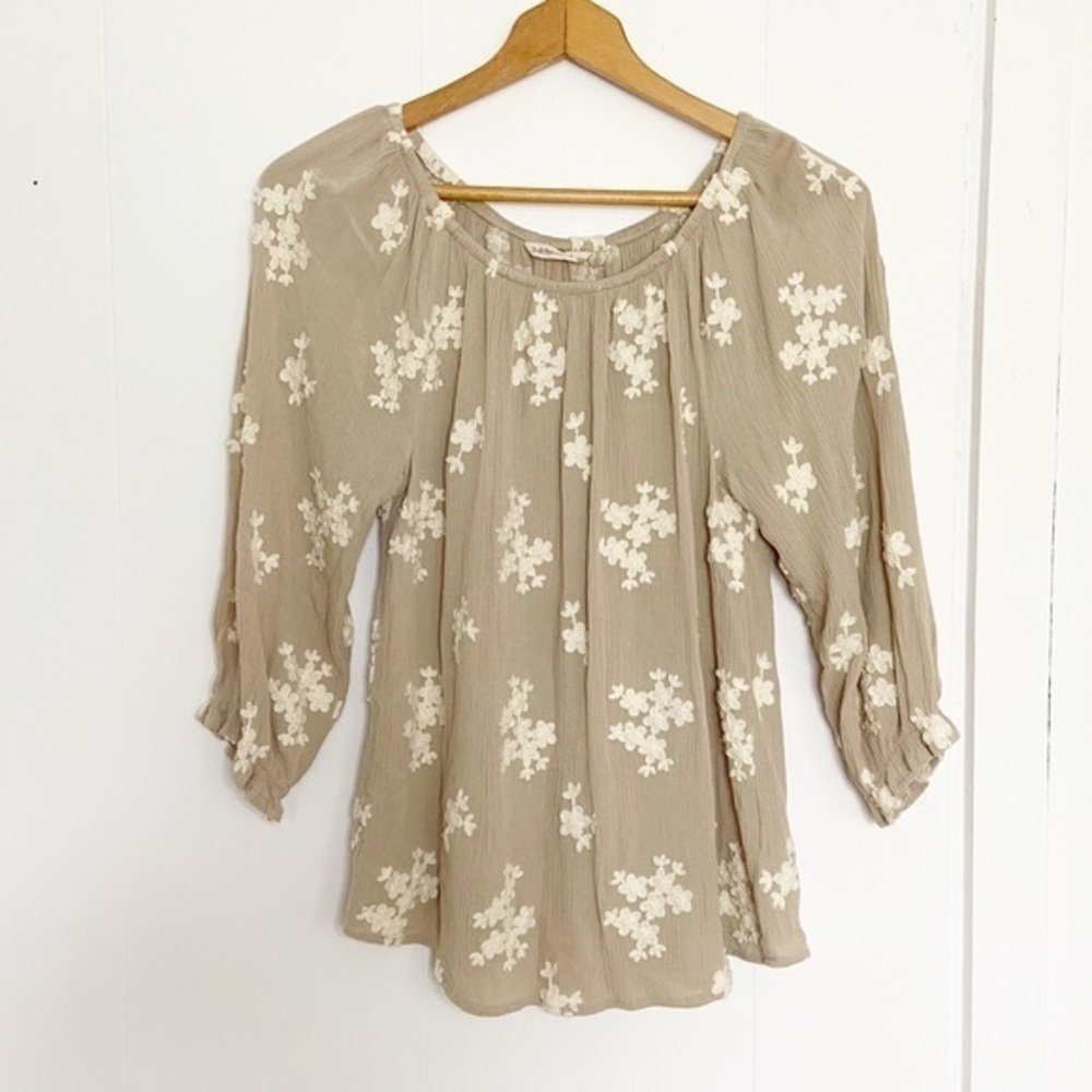 Soft Surroundings avignon tunic tan embroidered S